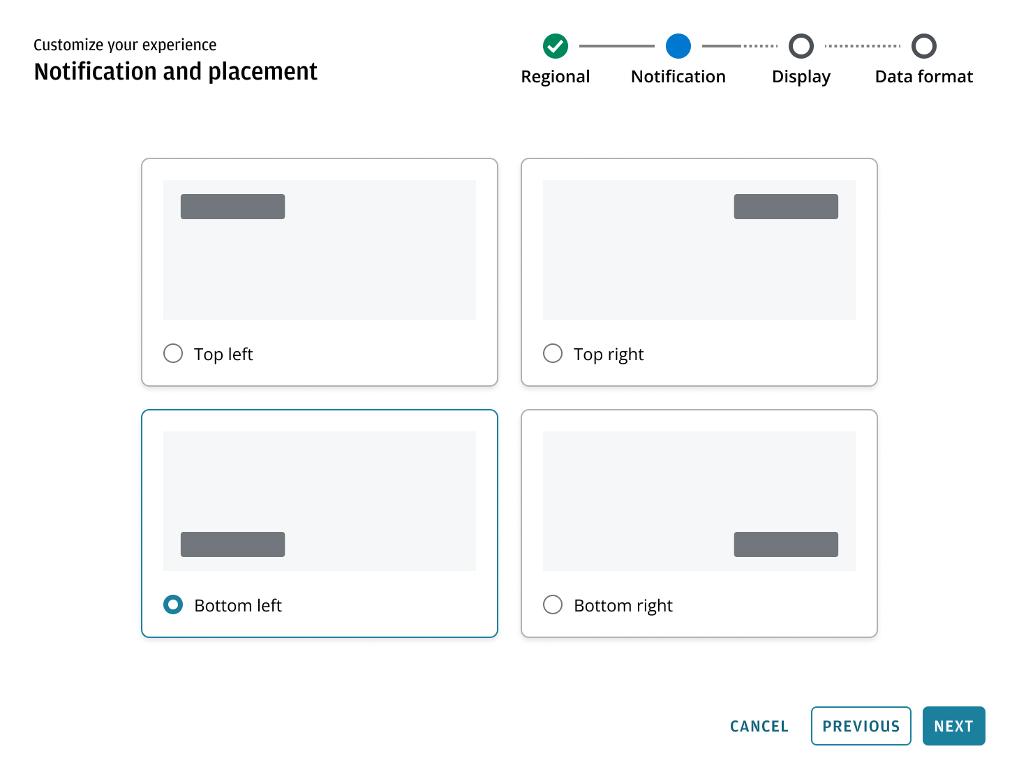 An example for card selection for an experience customization pattern
